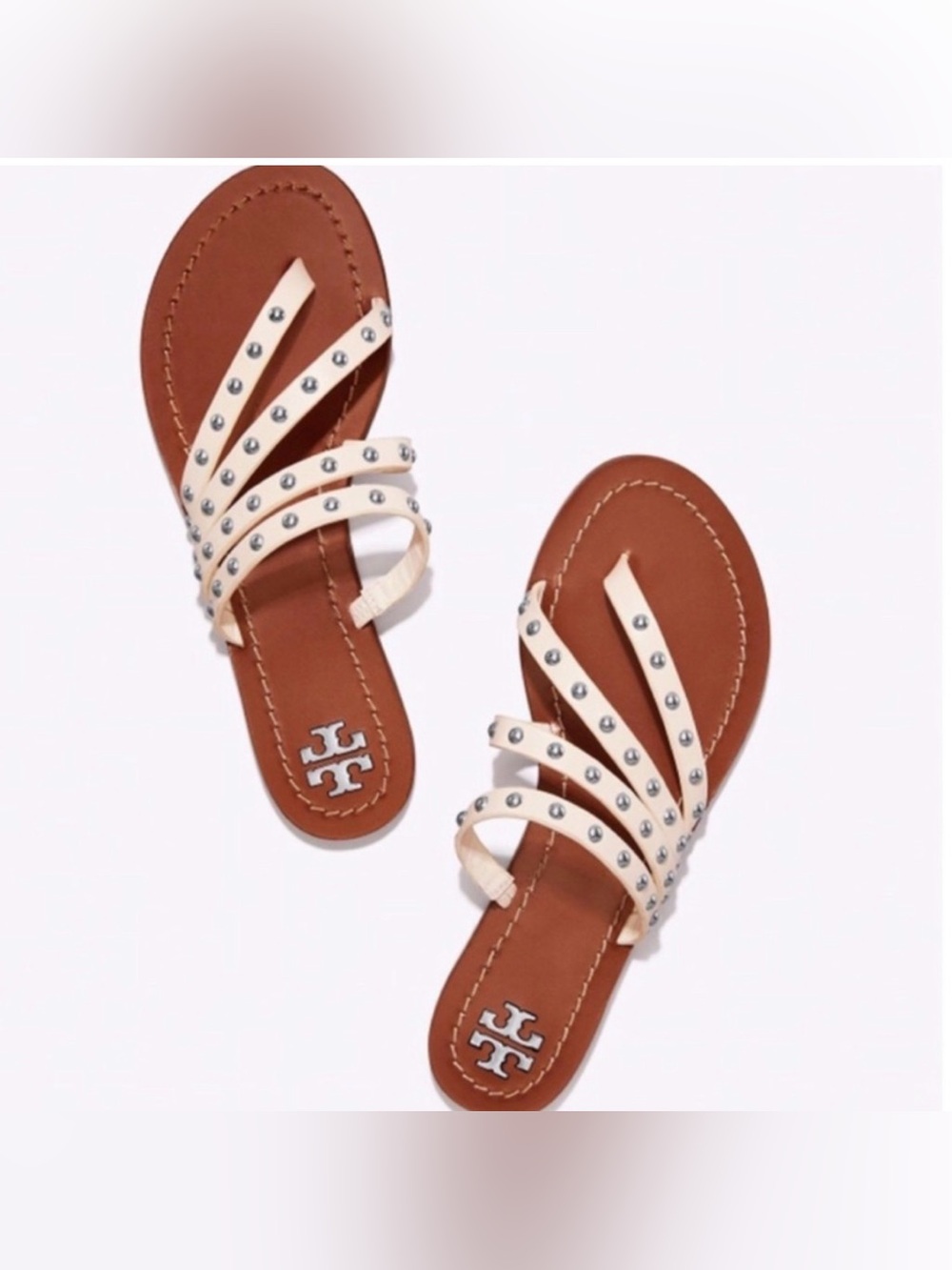 Tory Burch Patos Studded Calf Leather Thong Sandals Size 6